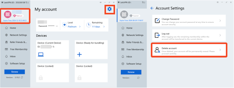 Delete account on Windows